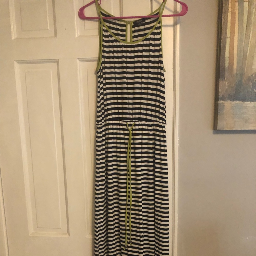 Striped Maxi Dress with lime green accents